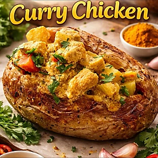Baked potato with curry chicken